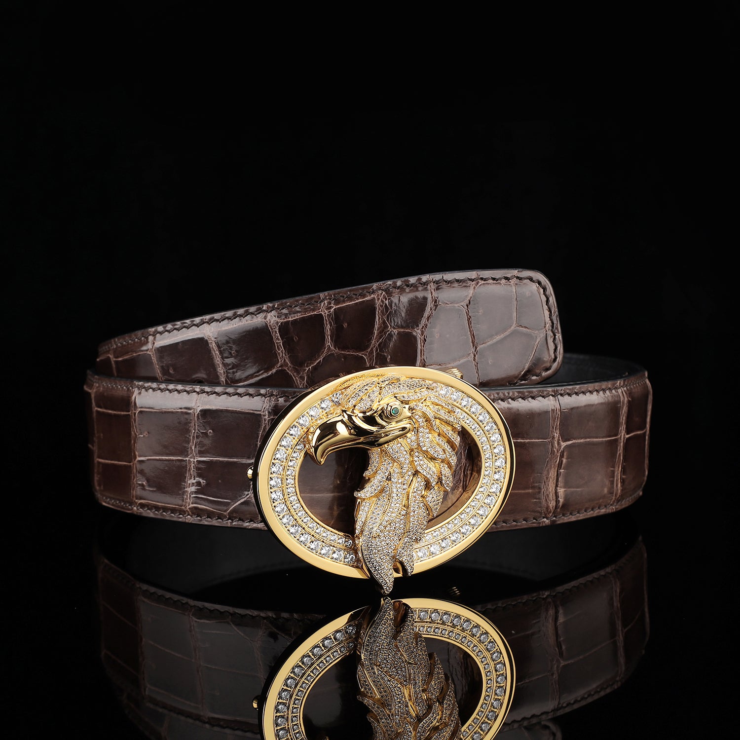 ELTLEY Espresso Brown Handcrafted Glossy Crocodile Belt
