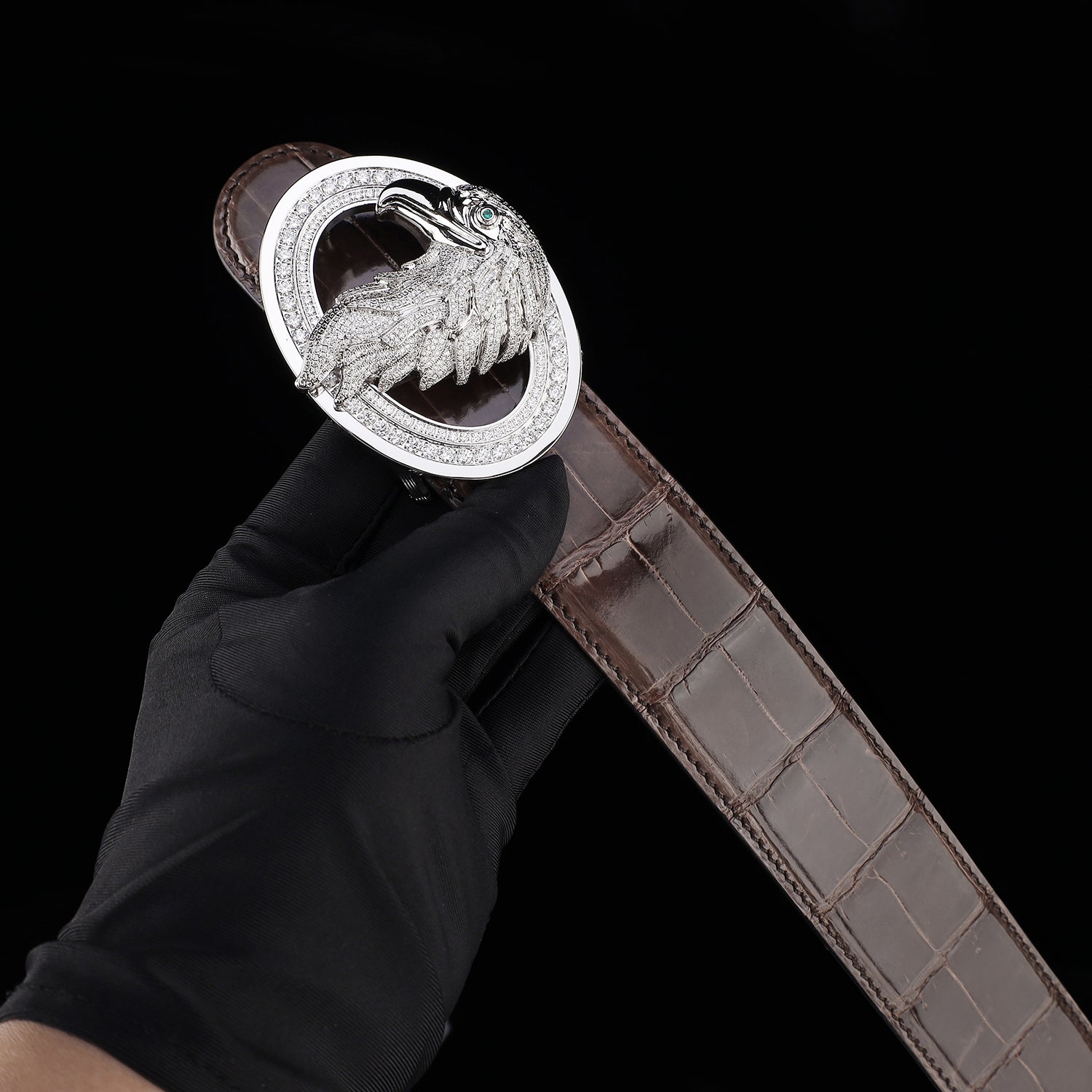 ELTLEY Espresso Brown Handcrafted Glossy Crocodile Belt