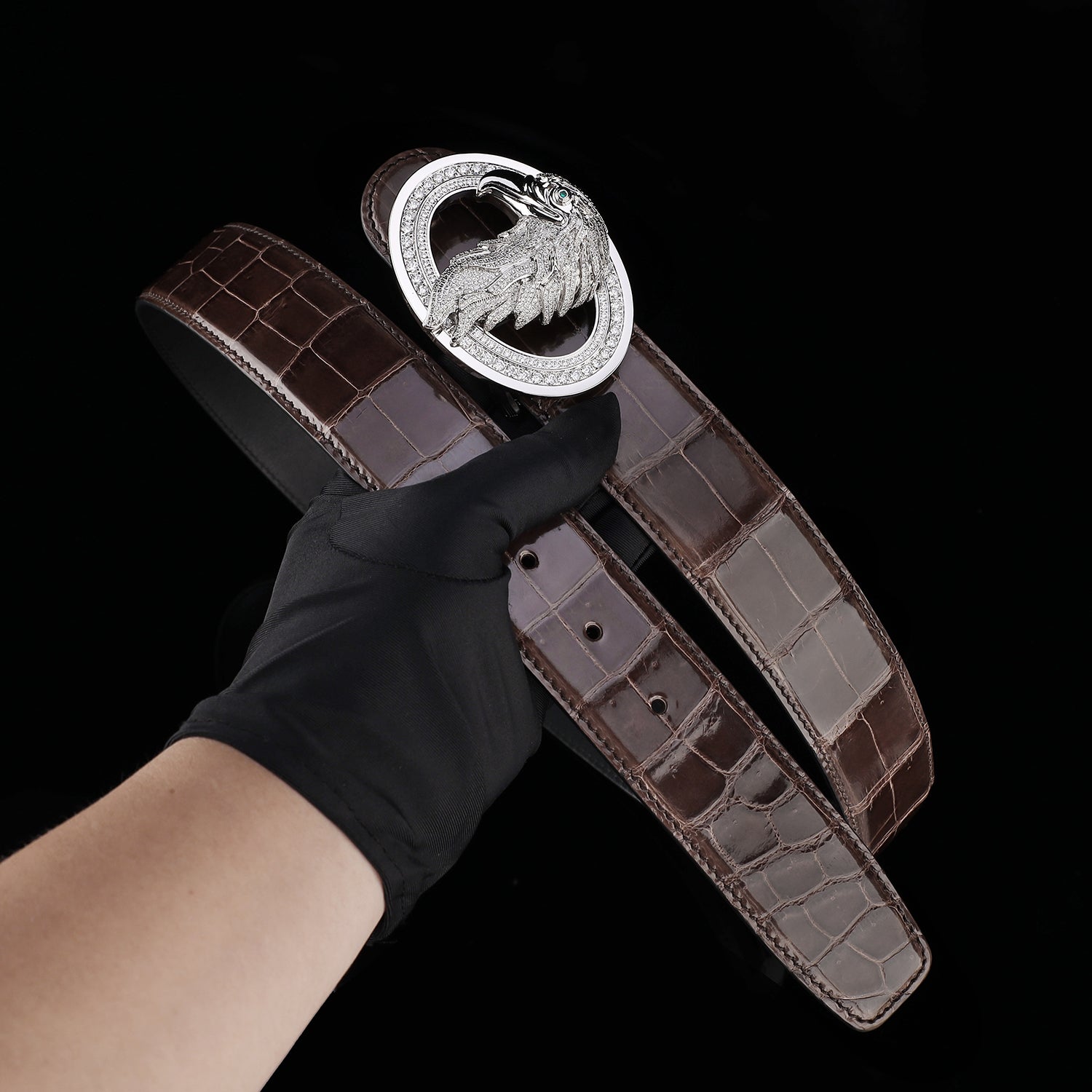 ELTLEY Espresso Brown Handcrafted Glossy Crocodile Belt