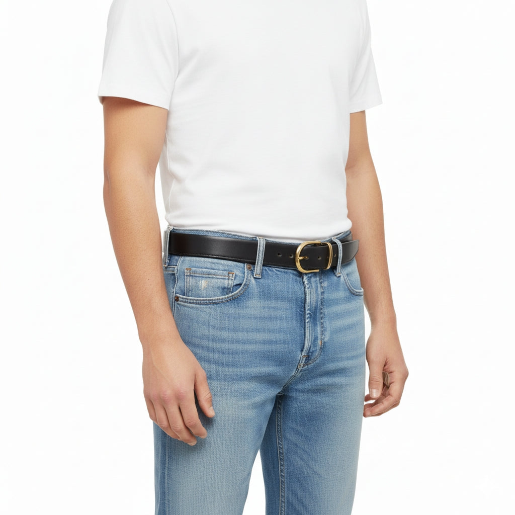 BELTLEY Folded Double-Layer Full-Grain Leather Belt — 1.5" (Black)