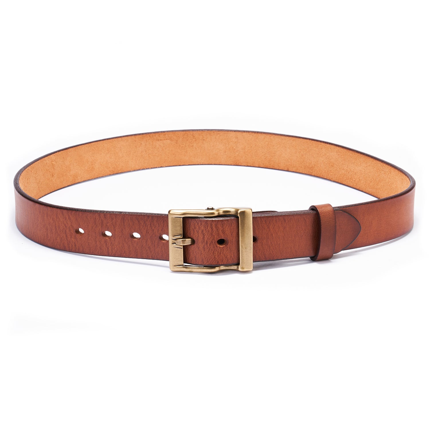 Classic Casual Belt – Full-Grain Leather with Solid Brass Buckle in Vintage Brown