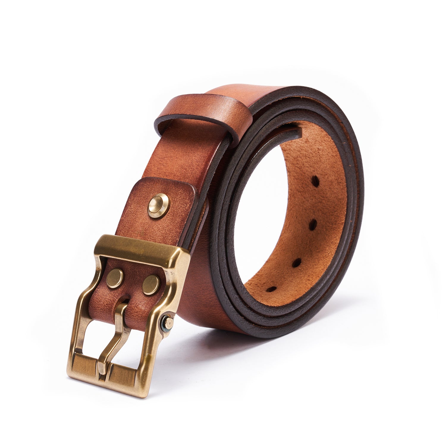 Classic Casual Belt – Full-Grain Leather with Solid Brass Buckle in Vintage Brown