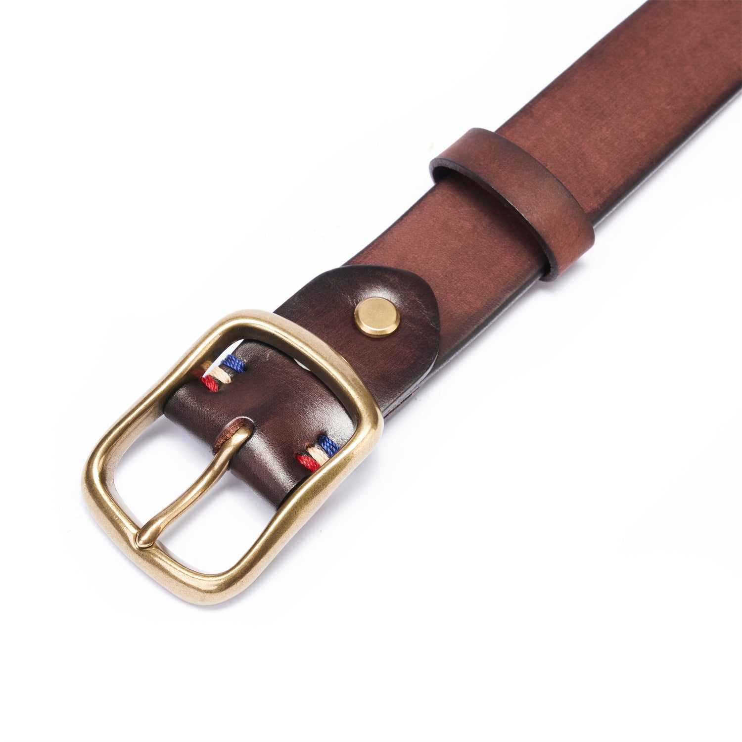 100% Full-Grain Leather with Solid Brass Buckle in Vintage Saddle Brown