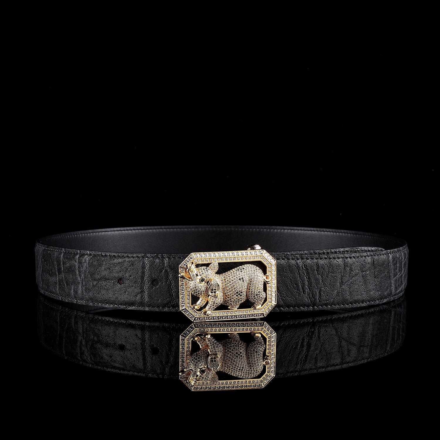 BELTLEY 1.5" Genuine Exotic Elephant Leather for Men - Unique Pig Belt Buckle