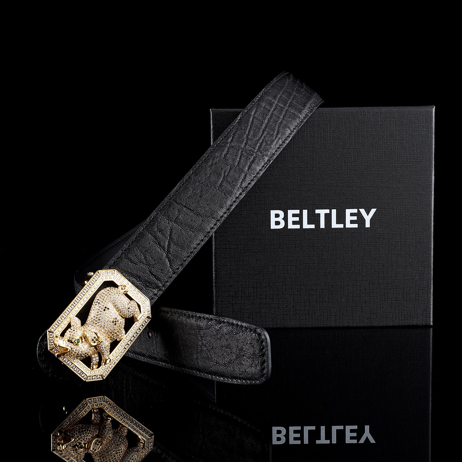 BELTLEY 1.5" Genuine Exotic Elephant Leather for Men - Unique Pig Belt Buckle