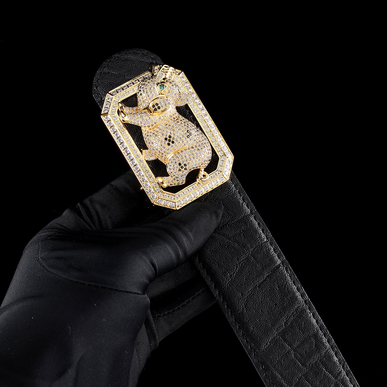 BELTLEY 1.5" Genuine Exotic Elephant Leather for Men - Unique Pig Belt Buckle