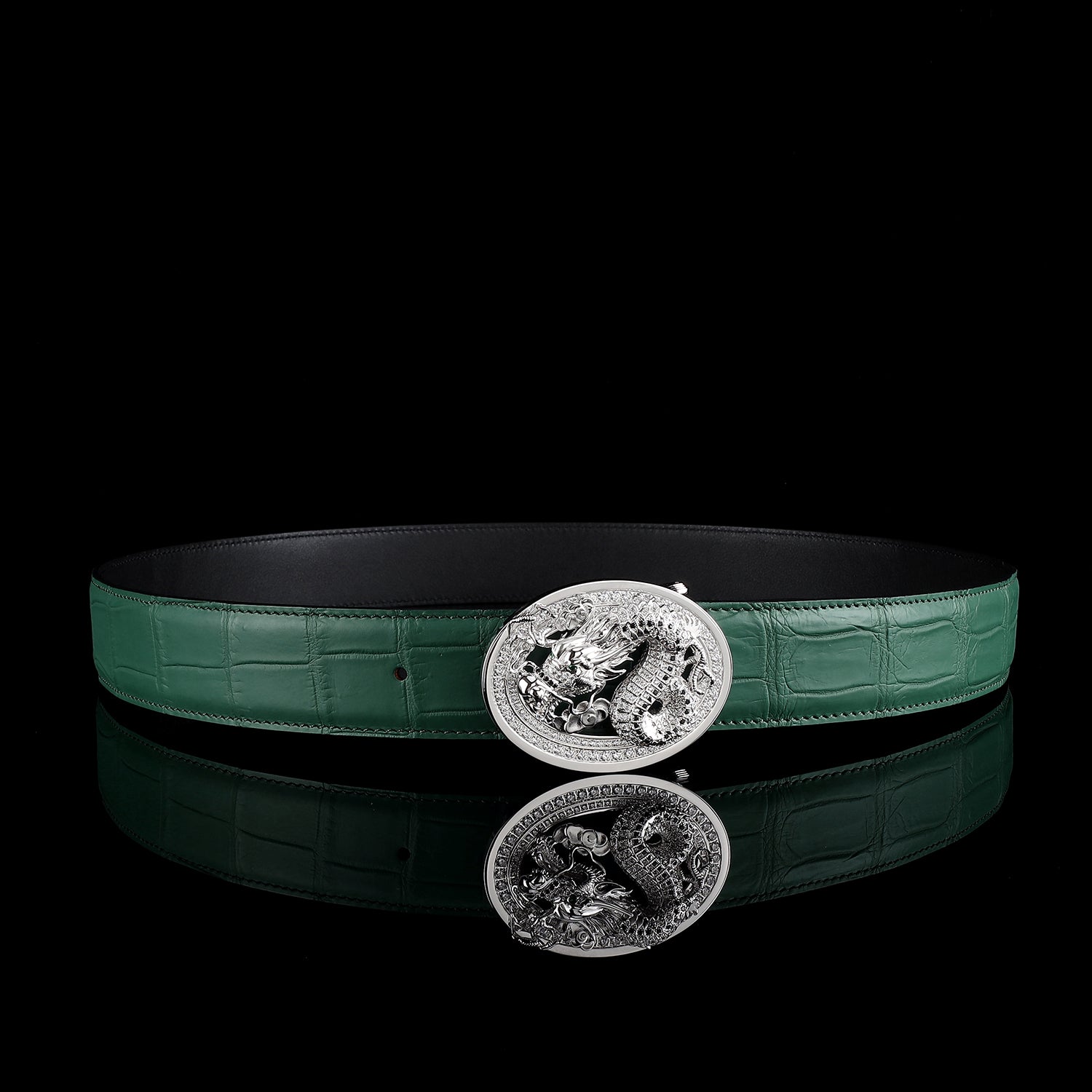 Genuine Green Crocodile Belt with 3D Unique Dragon Buckle