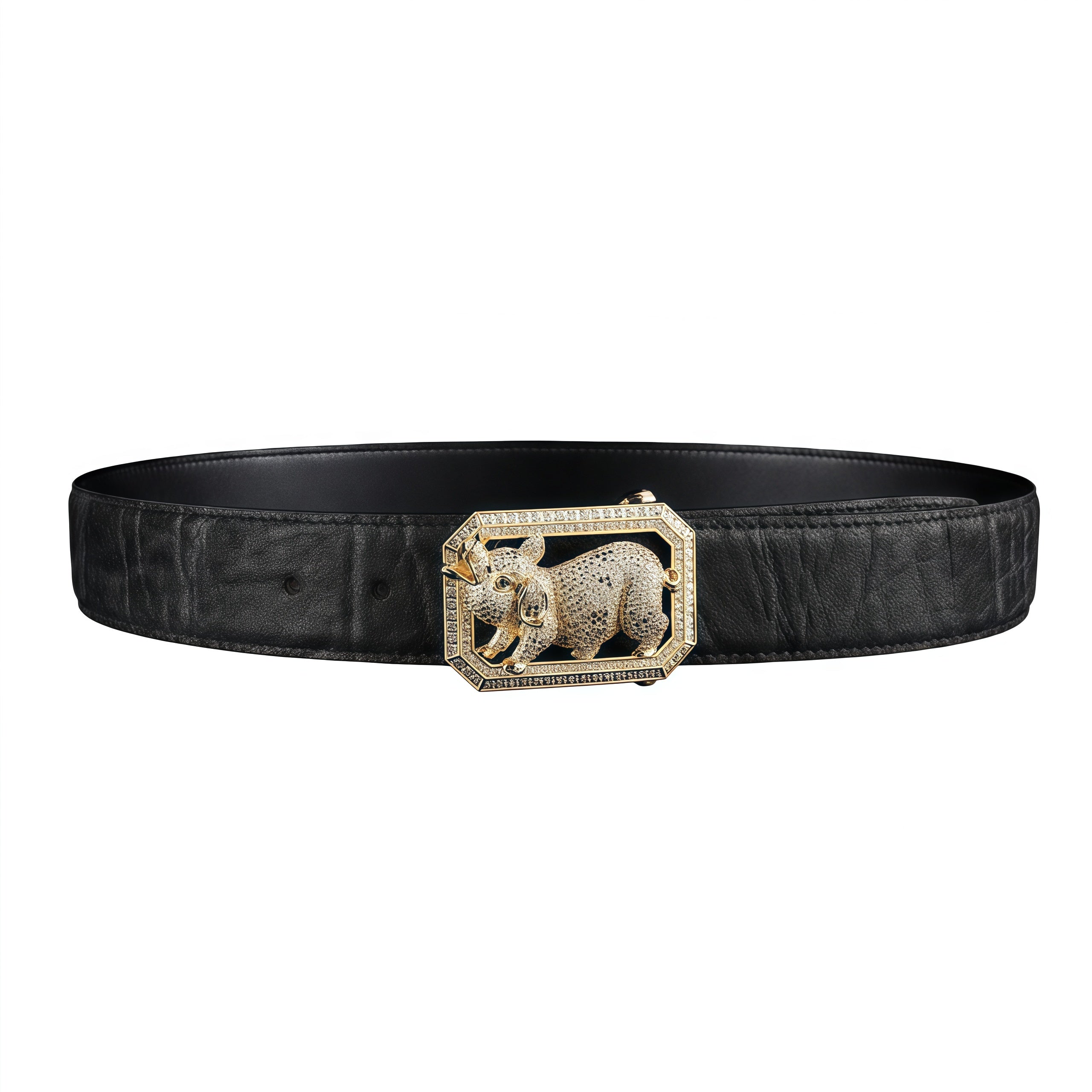 BELTLEY 1.5" Genuine Exotic Elephant Leather for Men - Unique Pig Belt Buckle