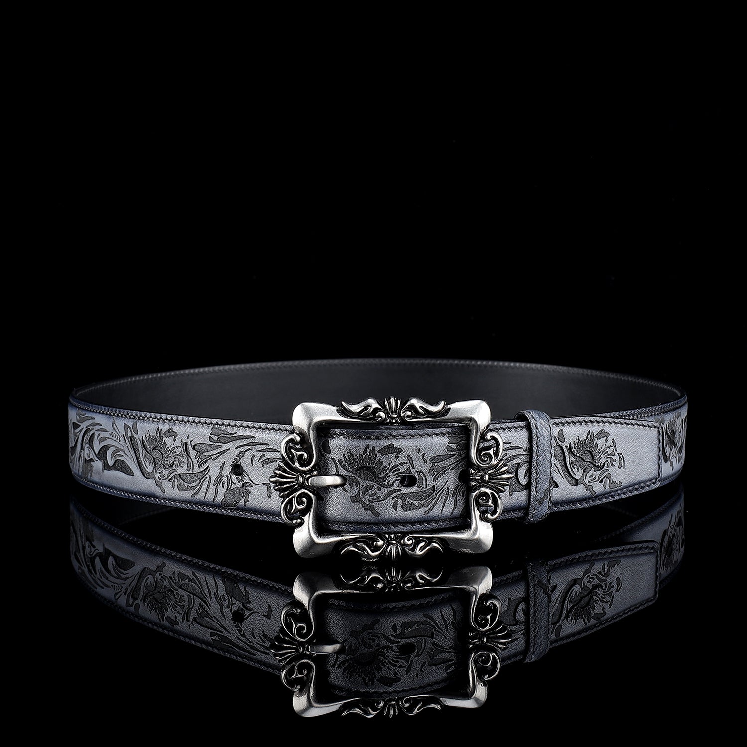 BELTLEY First-Edition Karakusa Midnight Blue Belt   -1.5"Artisan Statement