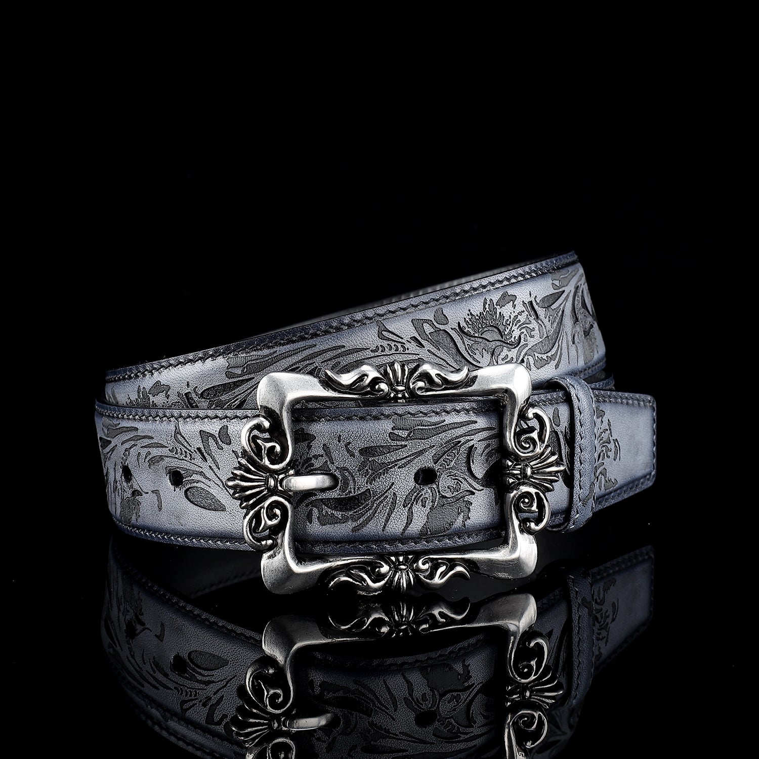 BELTLEY First-Edition Karakusa Midnight Blue Belt   -1.5"Artisan Statement