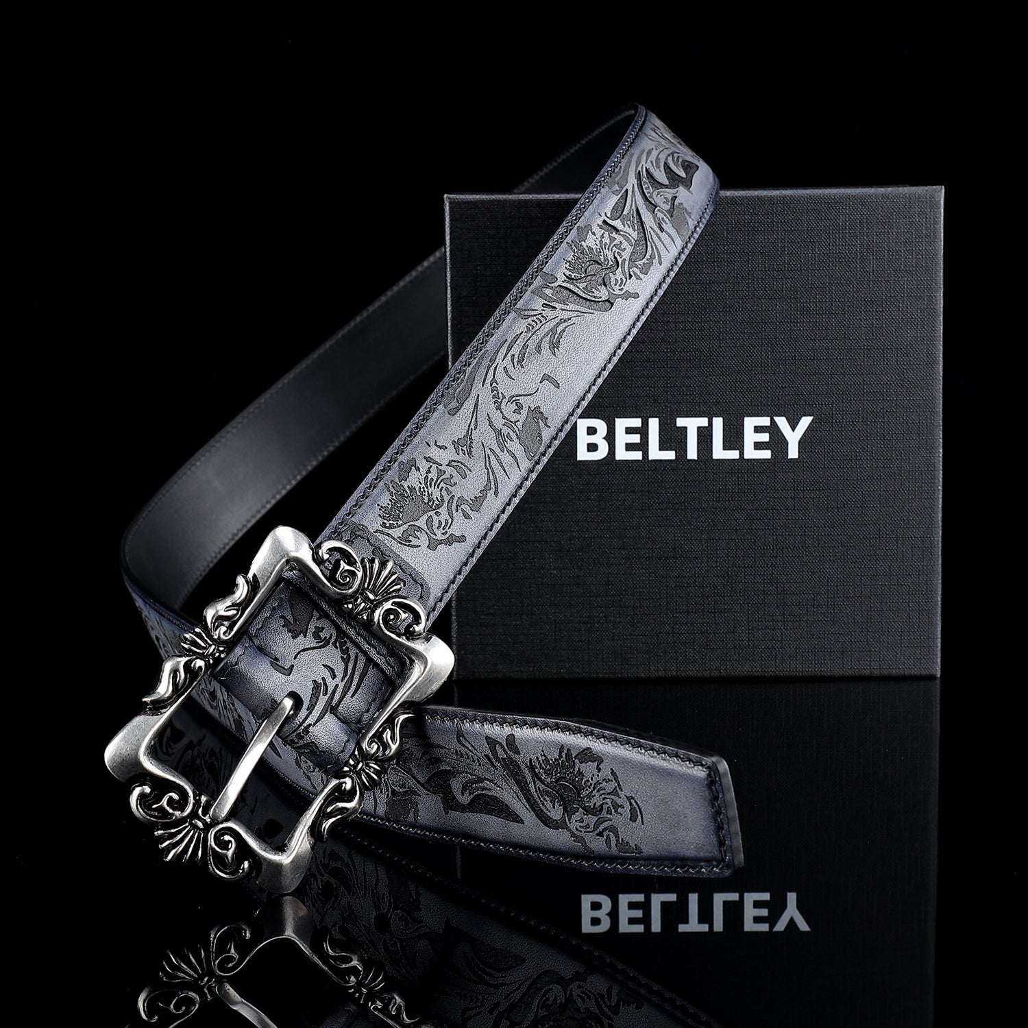 BELTLEY First-Edition Karakusa Midnight Blue Belt   -1.5"Artisan Statement