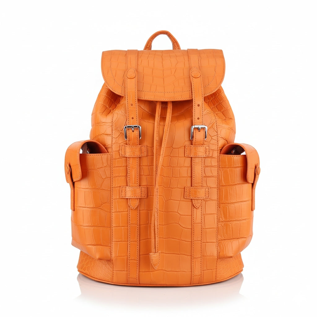 Matte Hermès Orange Nile Crocodile Backpack-The BELTLEY Explorer Edition