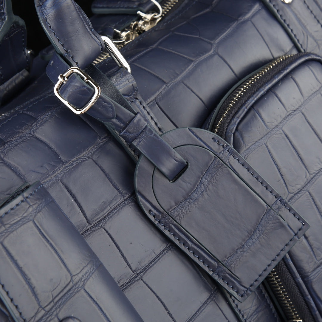 The BELTLEY Navigator: Matte Navy Blue Nile Crocodile Duffle Bag