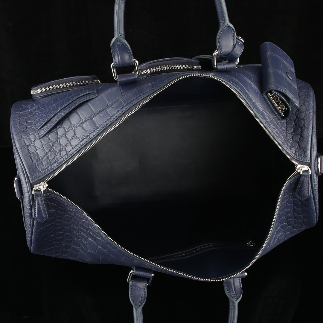 The BELTLEY Navigator: Matte Navy Blue Nile Crocodile Duffle Bag