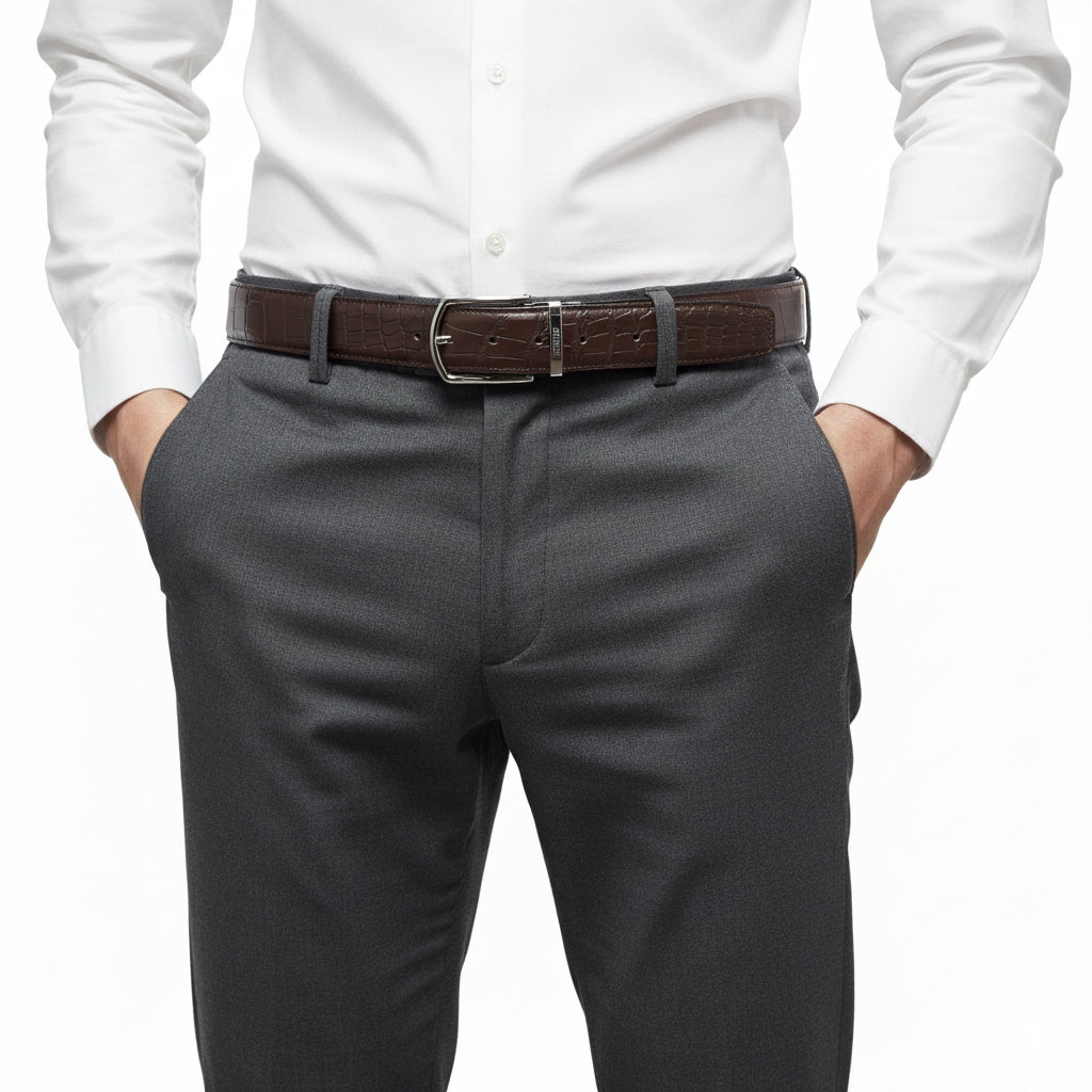 BELTLEY Men's Matte Espresso Brown Crocodile Dress Belt