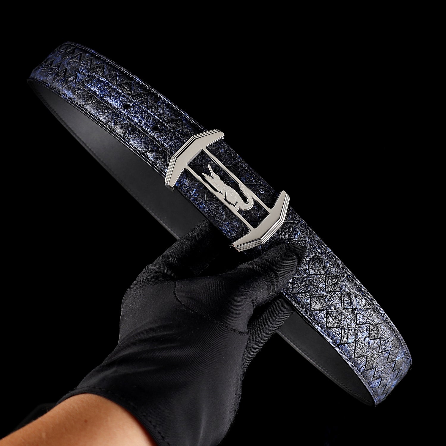 Men’s Handwoven Ostrich Leather Belt By BELTLEY — additional view 11 | BELTLEY