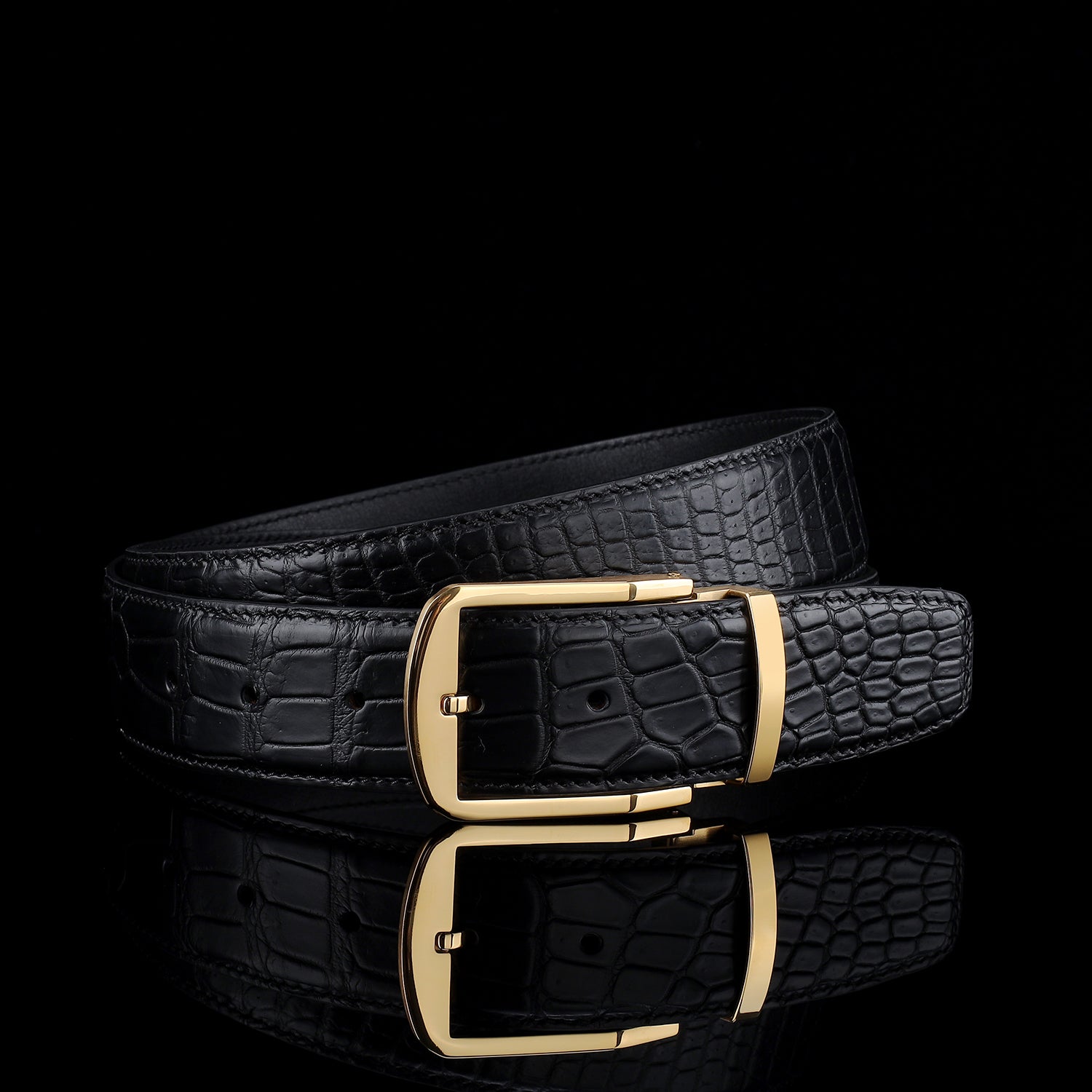 Men's Matte Black Crocodile Dress Belt By BELTLEY