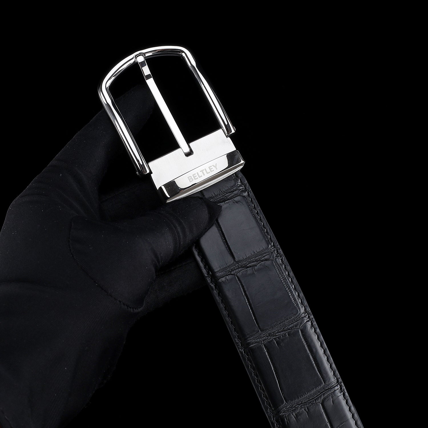 Men's Matte Black Crocodile Dress Belt By BELTLEY