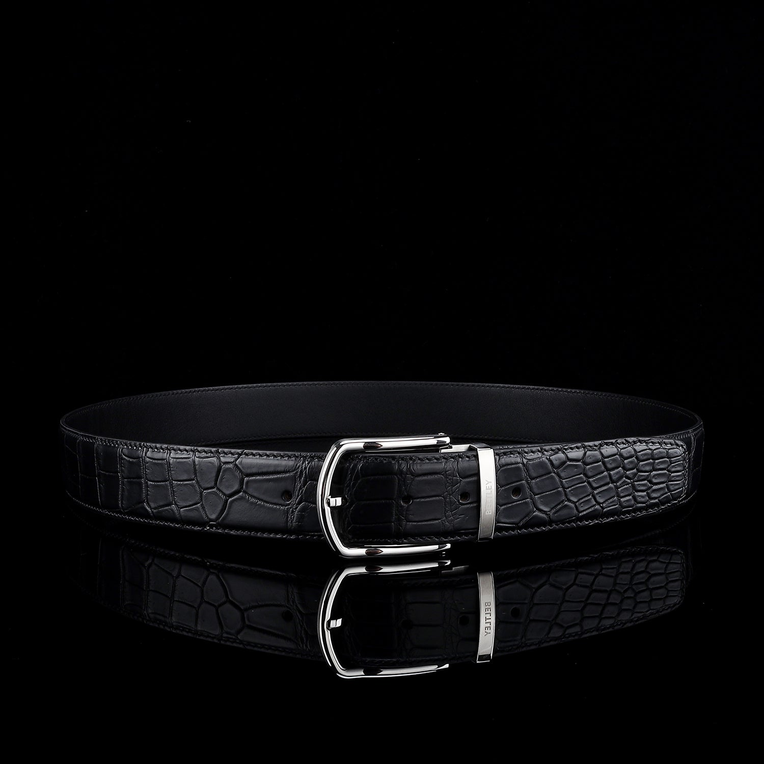 Men's Matte Black Crocodile Dress Belt By BELTLEY