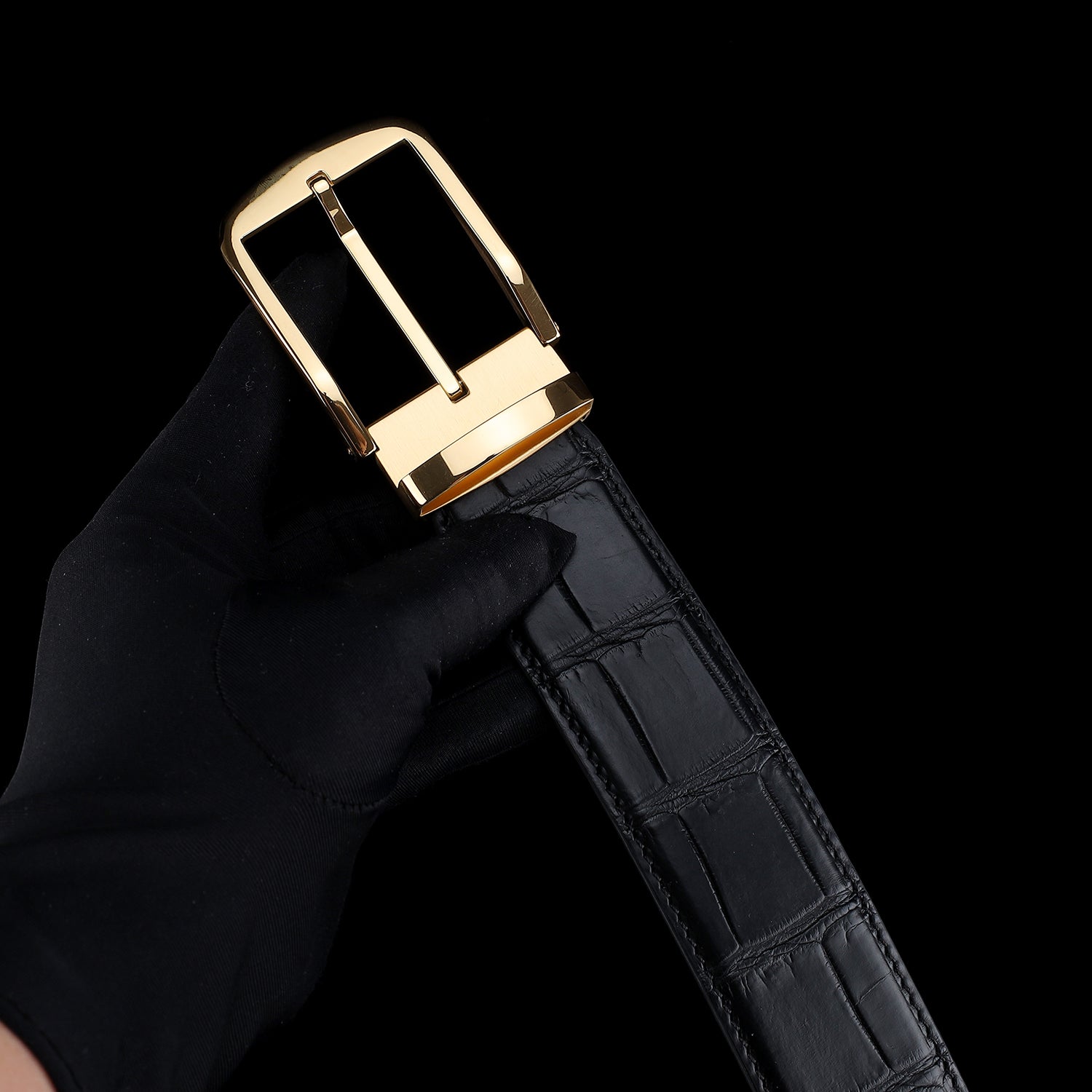 Men's Matte Black Crocodile Dress Belt By BELTLEY