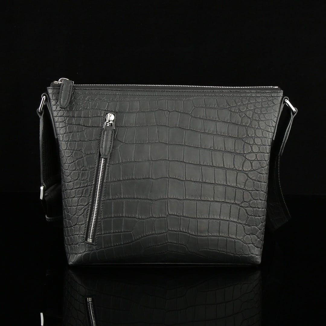 BELTLEY Men's Matte Nile Crocodile Leather Crossbody Bag