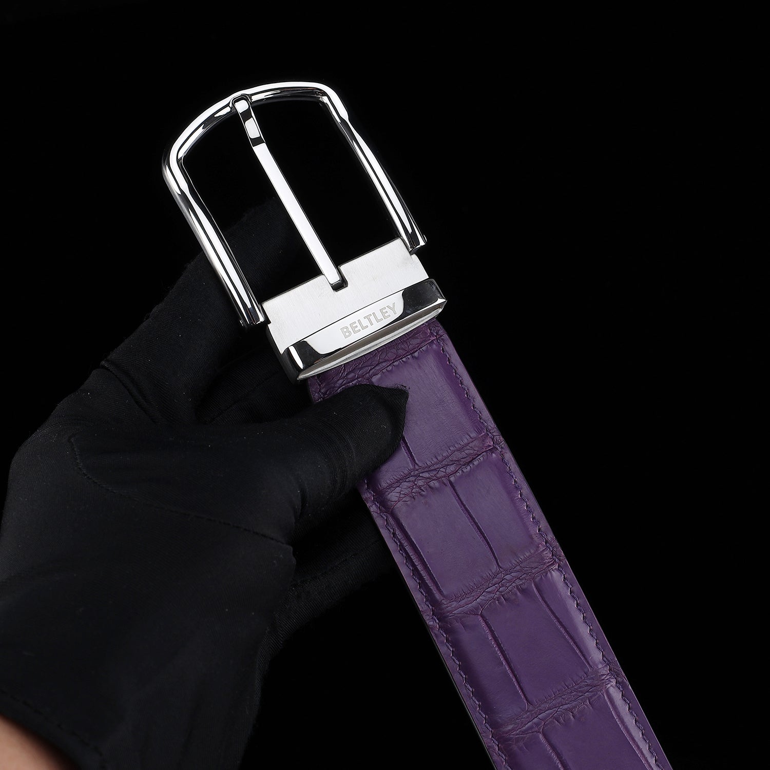 BELTLEY Men's Matte Royal Purple Genuine Nile Crocodile Belt
