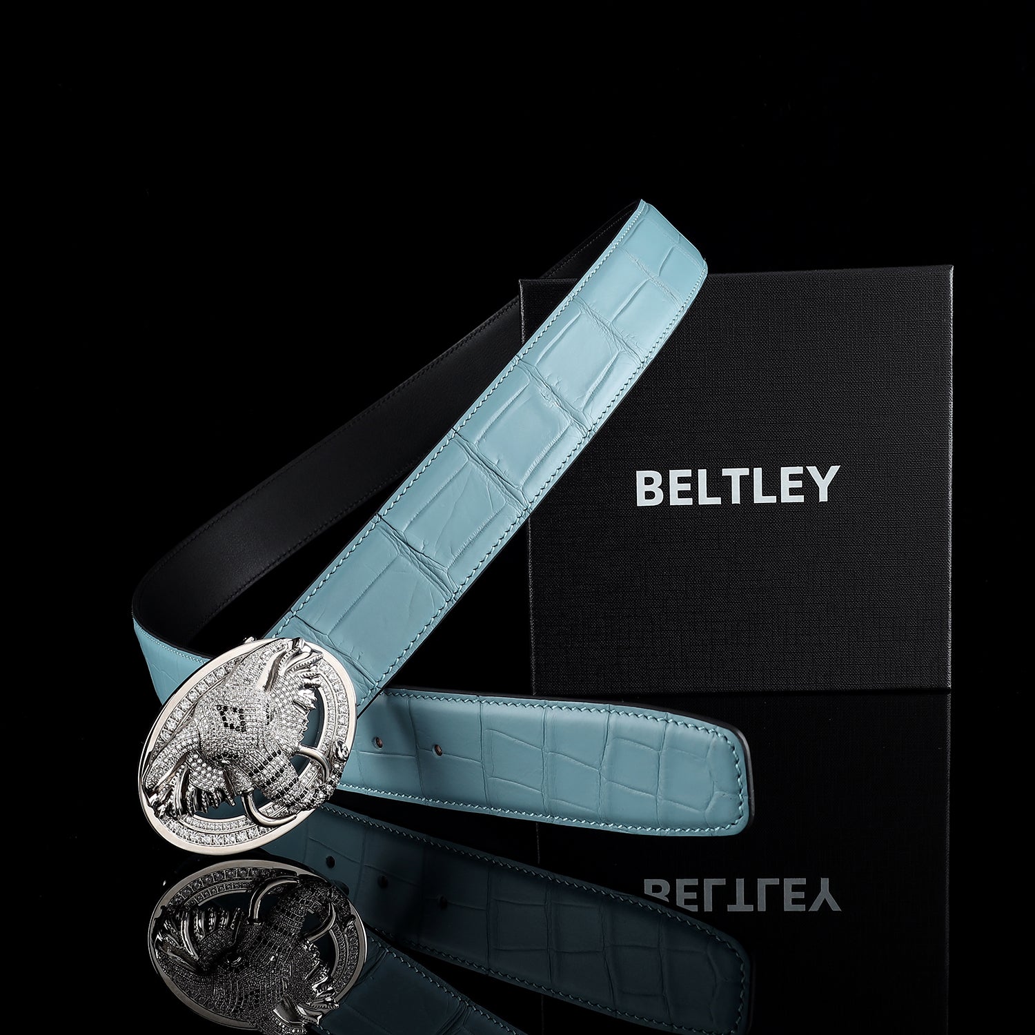 Men’s Premium Blue Crocodile Belt with Elephant Buckle by BELTLEY