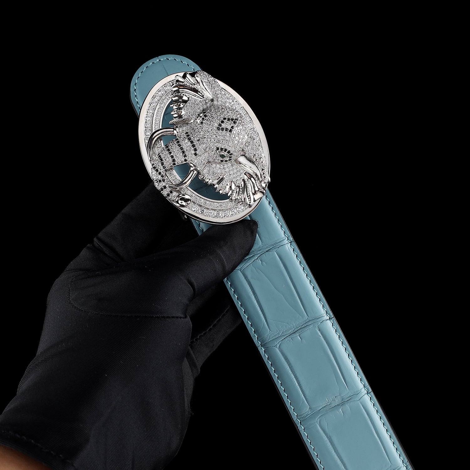 Men’s Premium Blue Crocodile Belt with Elephant Buckle by BELTLEY