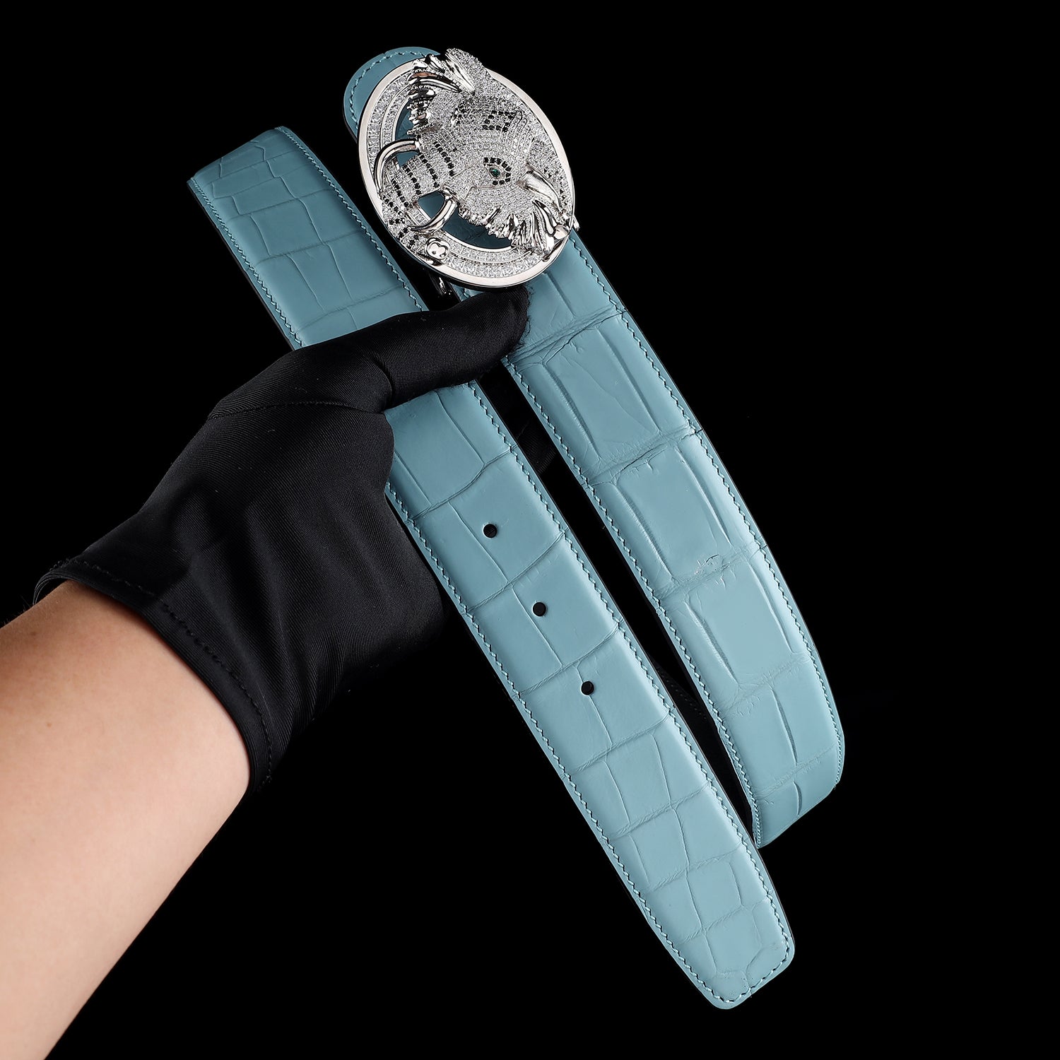 Men’s Premium Blue Crocodile Belt with Elephant Buckle by BELTLEY