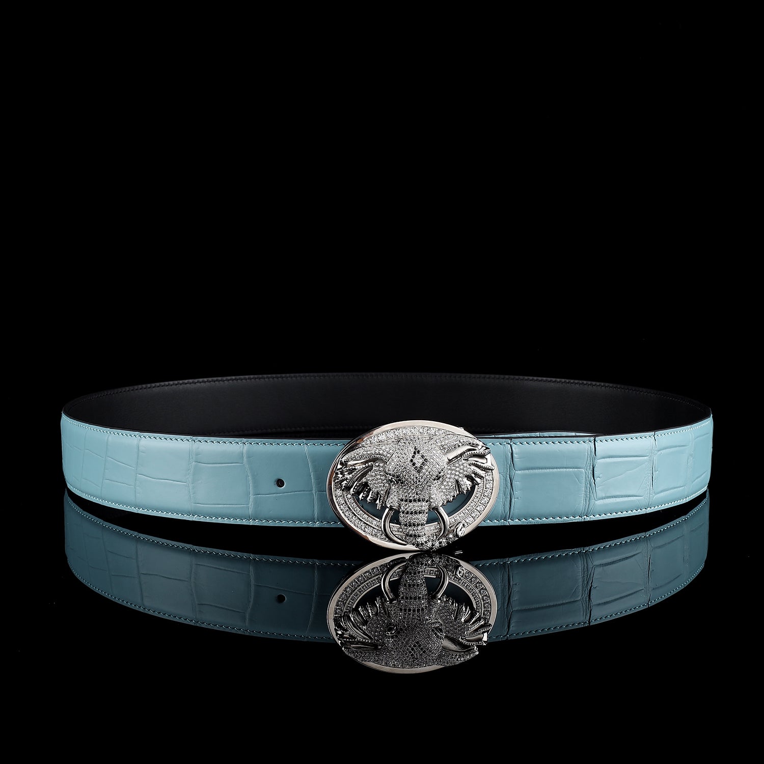 Men’s Premium Blue Crocodile Belt with Elephant Buckle by BELTLEY
