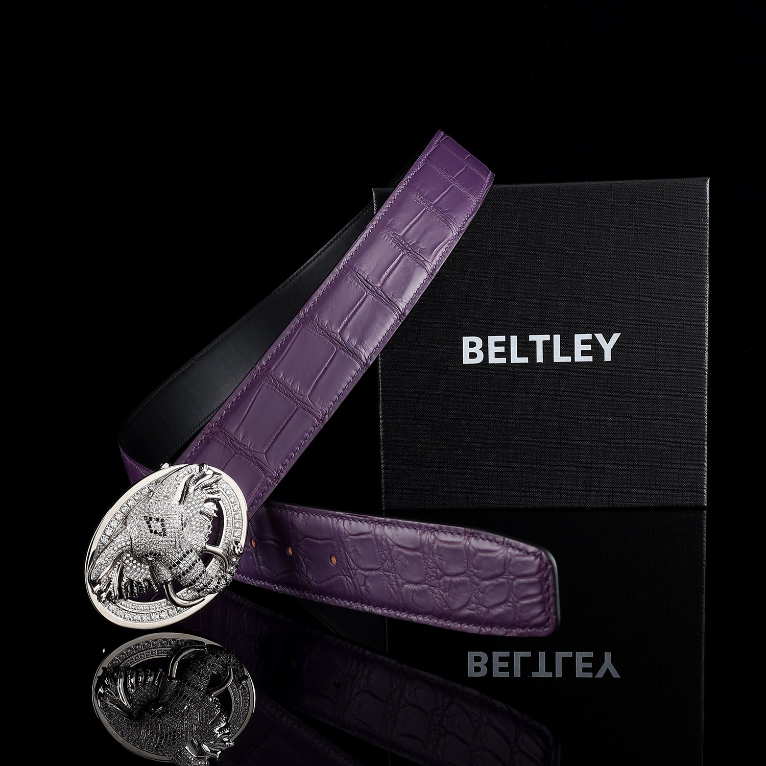 Men’s Premium Purple Crocodile Belt with Elephant Buckle