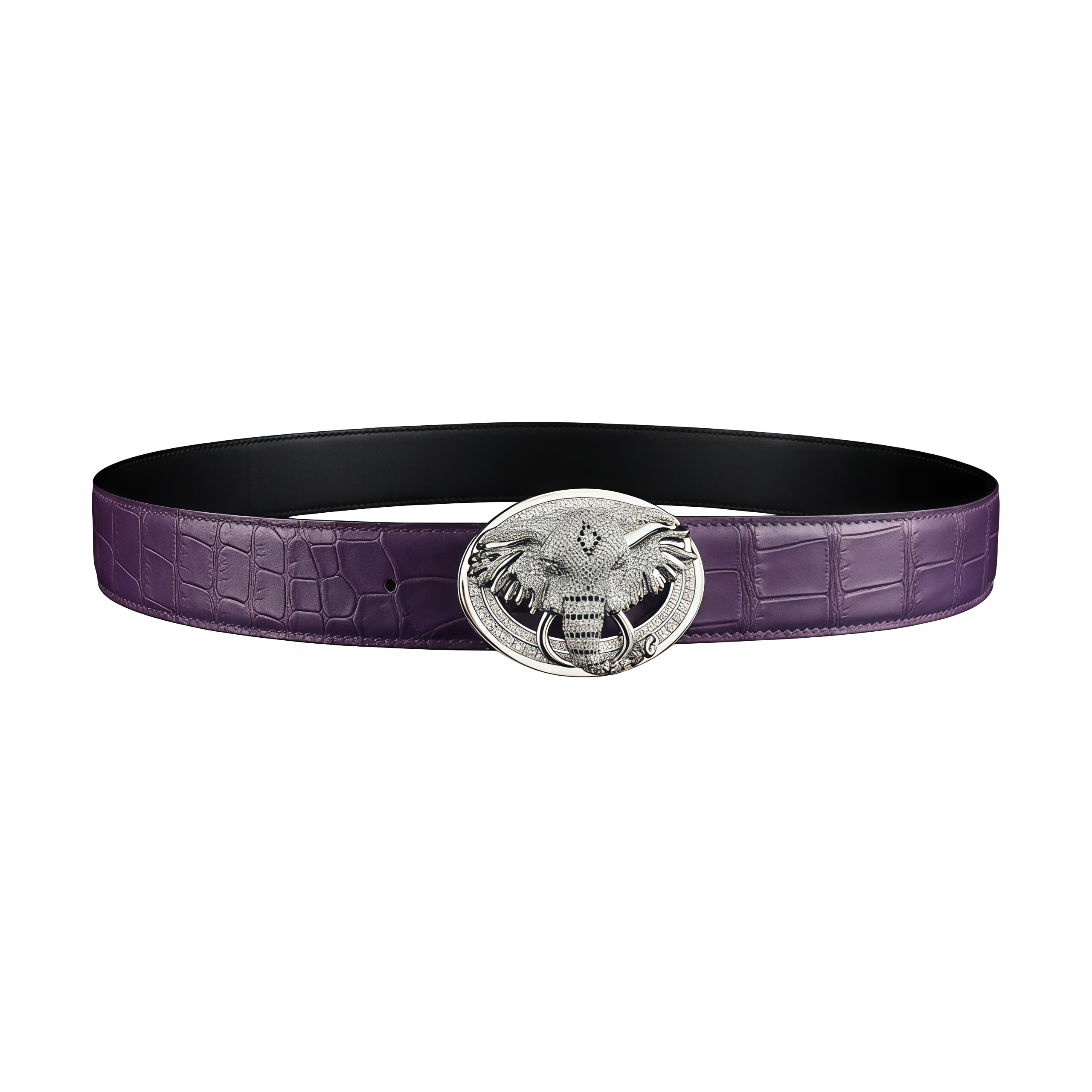 Men’s Premium Purple Crocodile Belt with Elephant Buckle