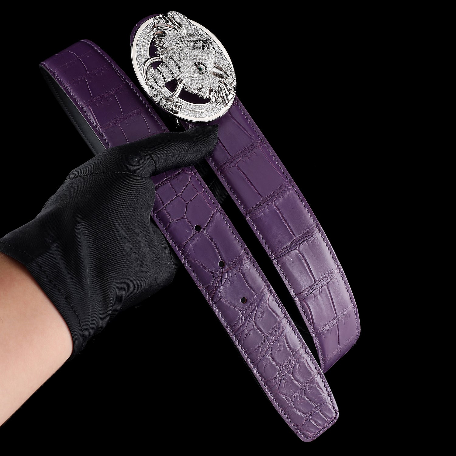 Men’s Premium Purple Crocodile Belt with Elephant Buckle