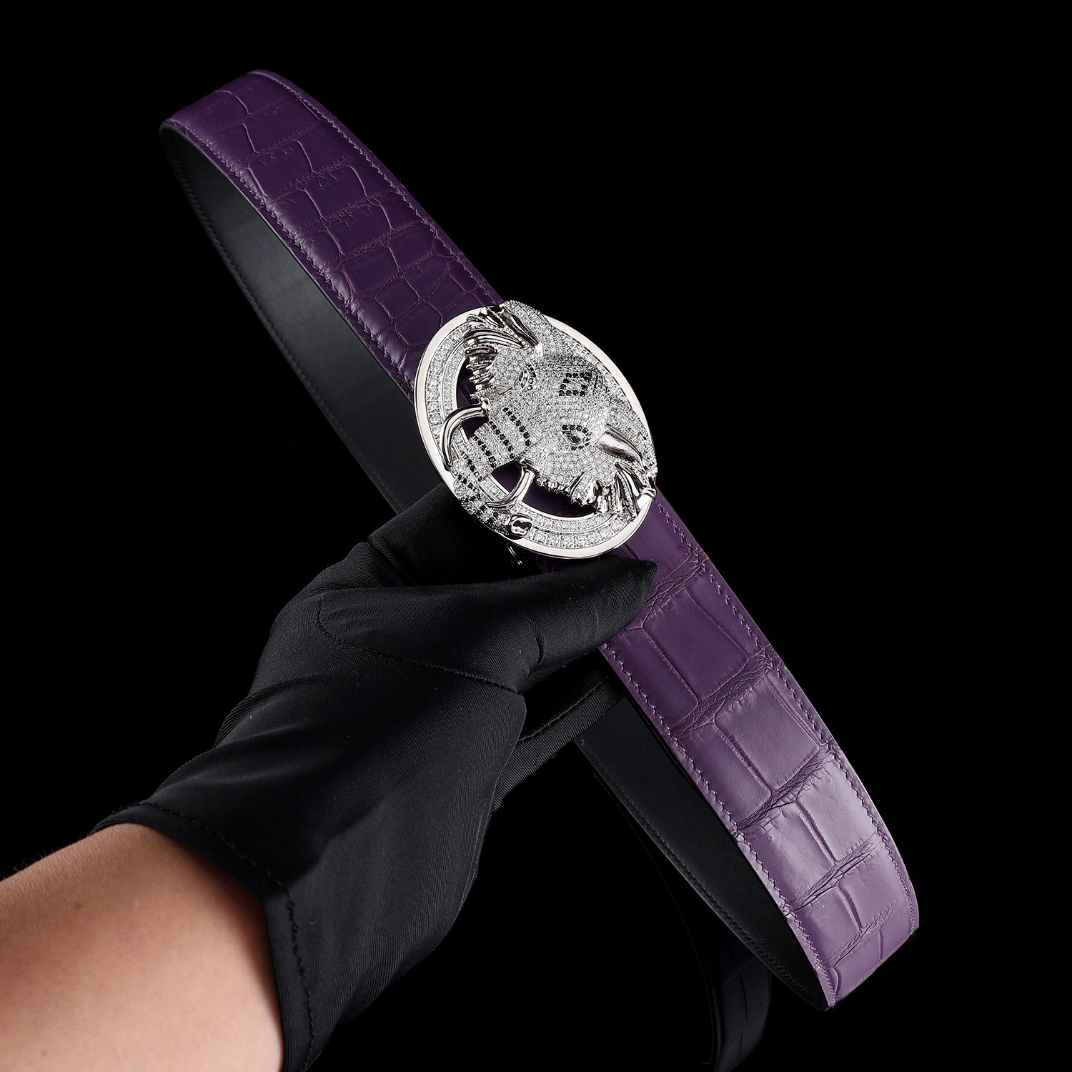Men’s Premium Purple Crocodile Belt with Elephant Buckle