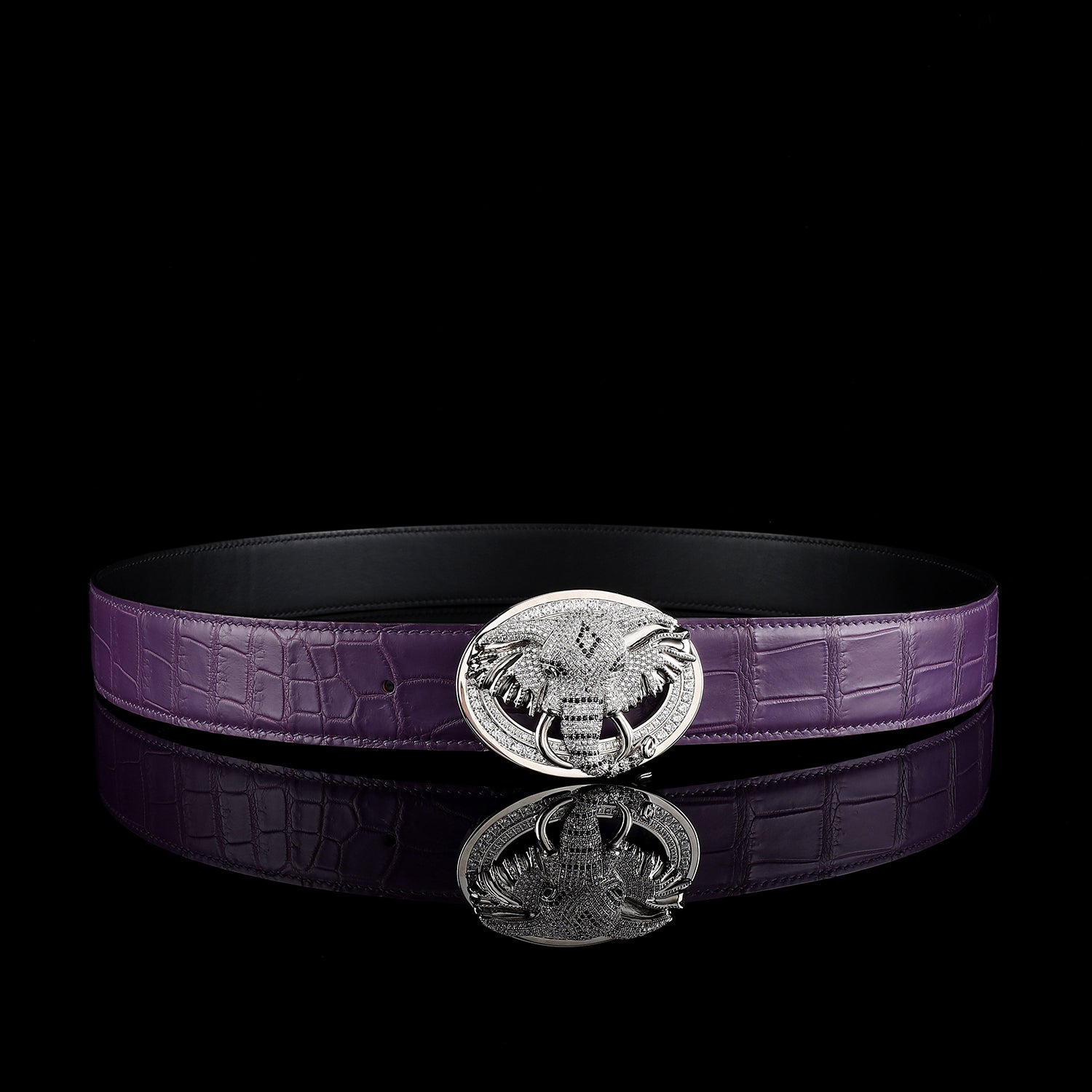 Men’s Premium Purple Crocodile Belt with Elephant Buckle