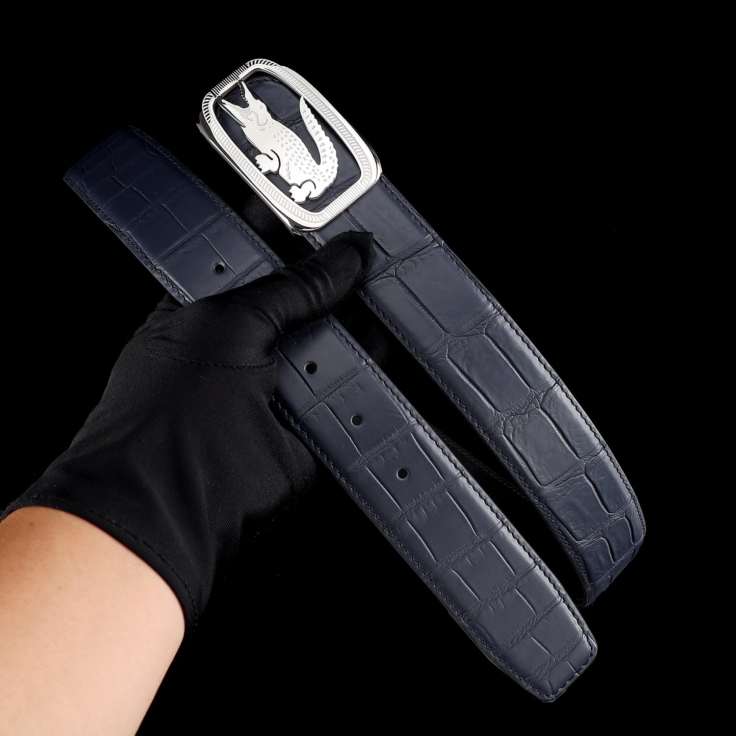 Men’s Real Crocodile Belt with Stainless Steel Crocodile Buckle — additional view 14 | BELTLEY
