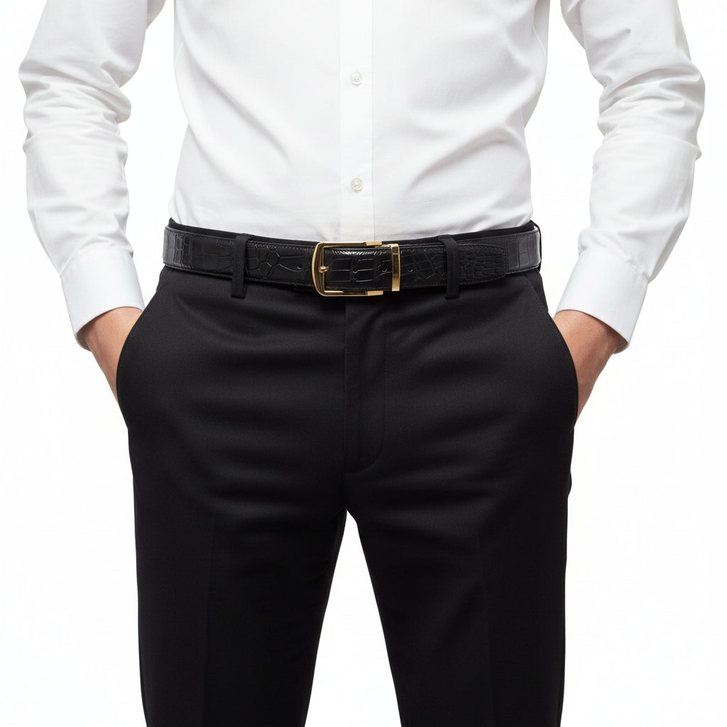 Men's Matte Black Crocodile Dress Belt By BELTLEY