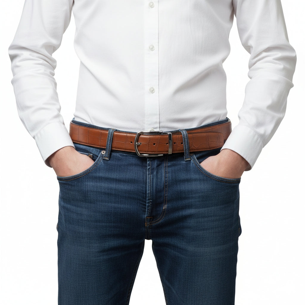 Men's Matte Cognac Tan Real Crocodile Leather Belt — additional view 17 | BELTLEY