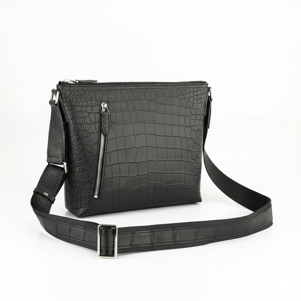 BELTLEY Men's Matte Nile Crocodile Leather Crossbody Bag