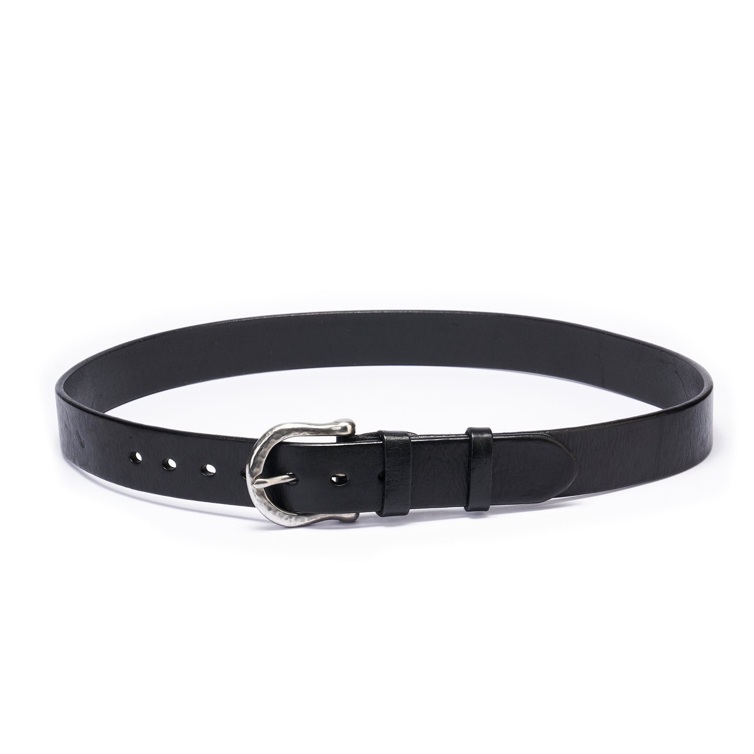 Mens Black Leather Belt 1.5 Inches &Aged Stainless Steel Buckle Full Grain Leather
