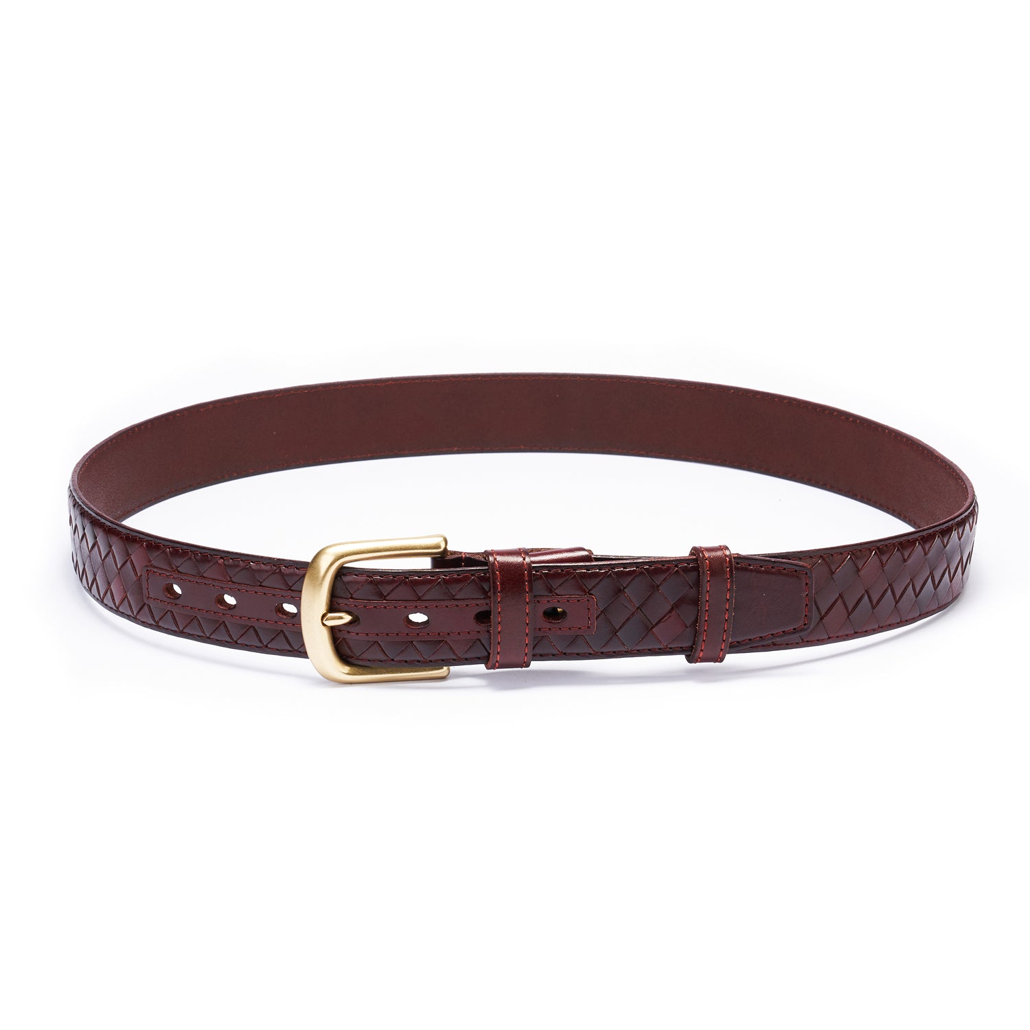 Midnight Crimson Diamond Weave Belt • Vegetable-Tanned Leather