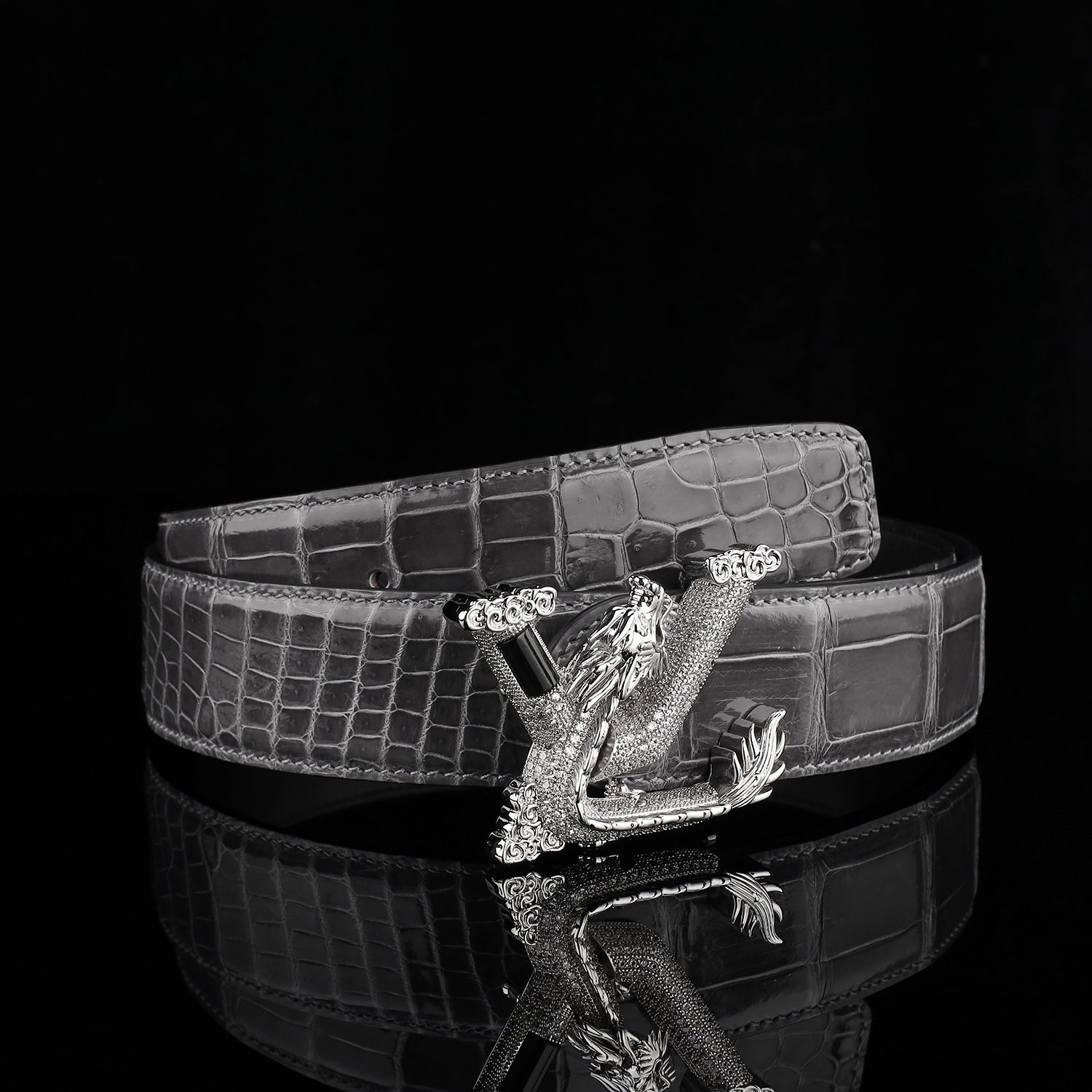Nile Crocodile Graphite Gray Glazed Belt – Elegant High-End Leather Belt
