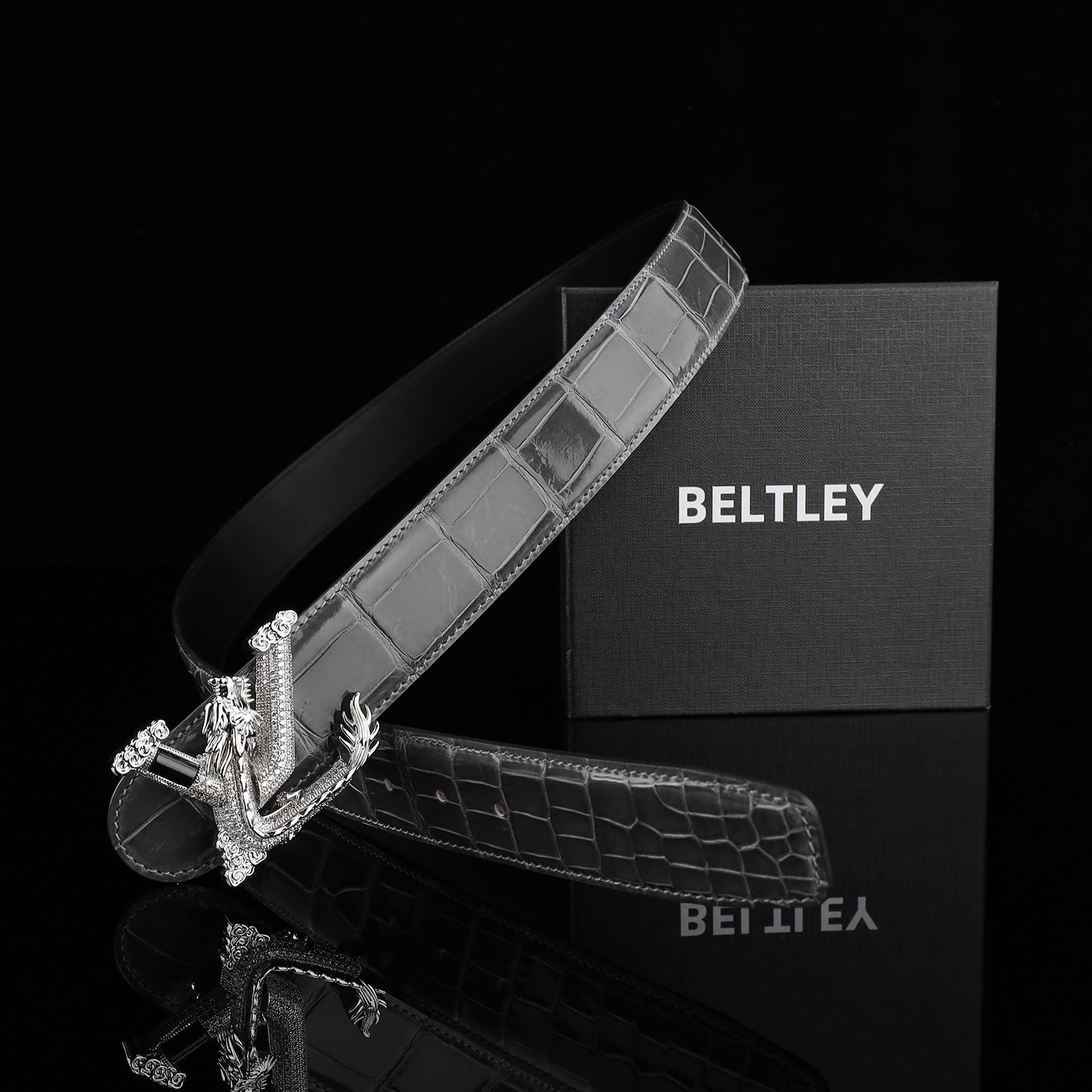 Nile Crocodile Graphite Gray Glazed Belt – Elegant High-End Leather Belt