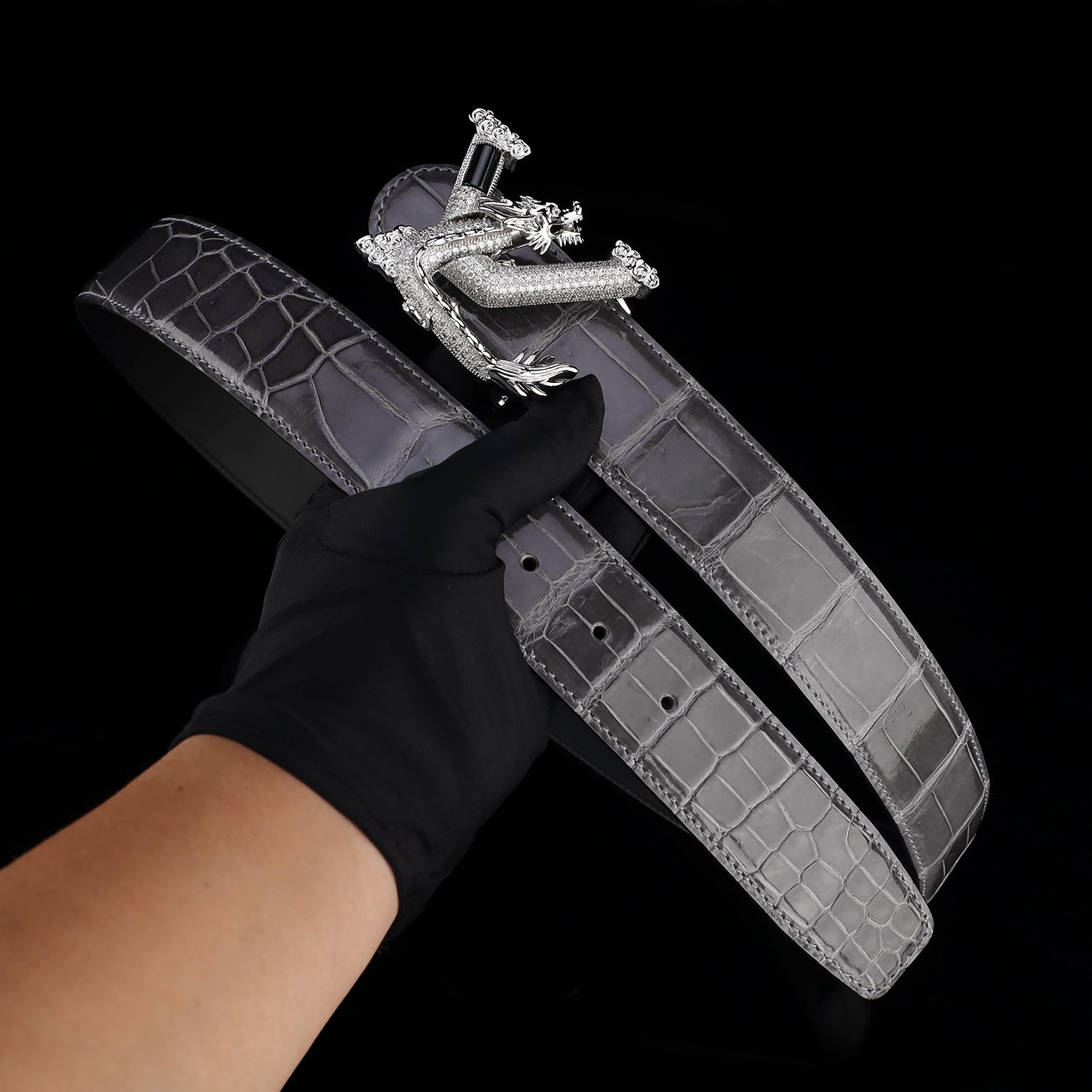 Nile Crocodile Graphite Gray Glazed Belt – Elegant High-End Leather Belt