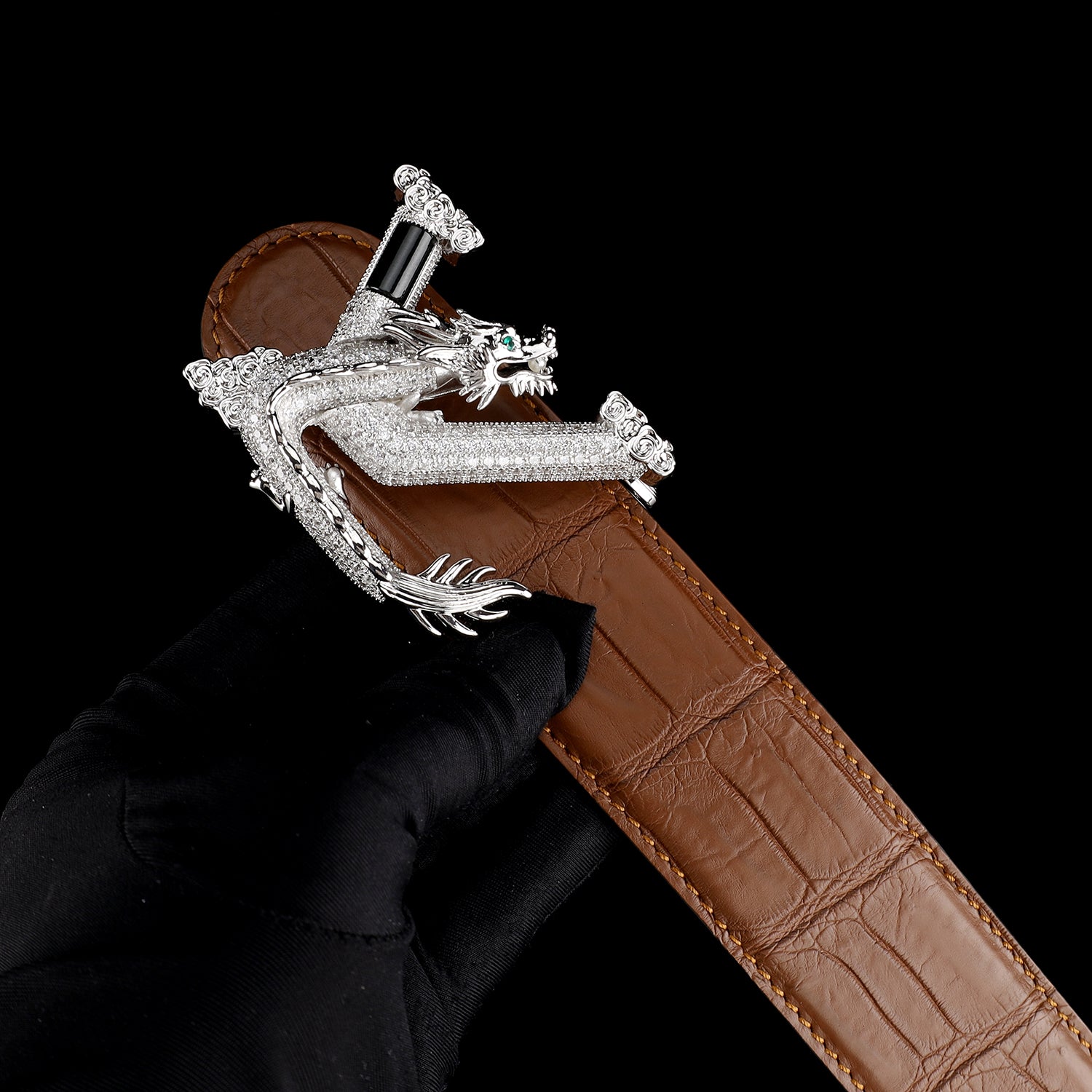 Nile Crocodile Leather Belt with 3D Dragon V Buckle — additional view 15 | BELTLEY