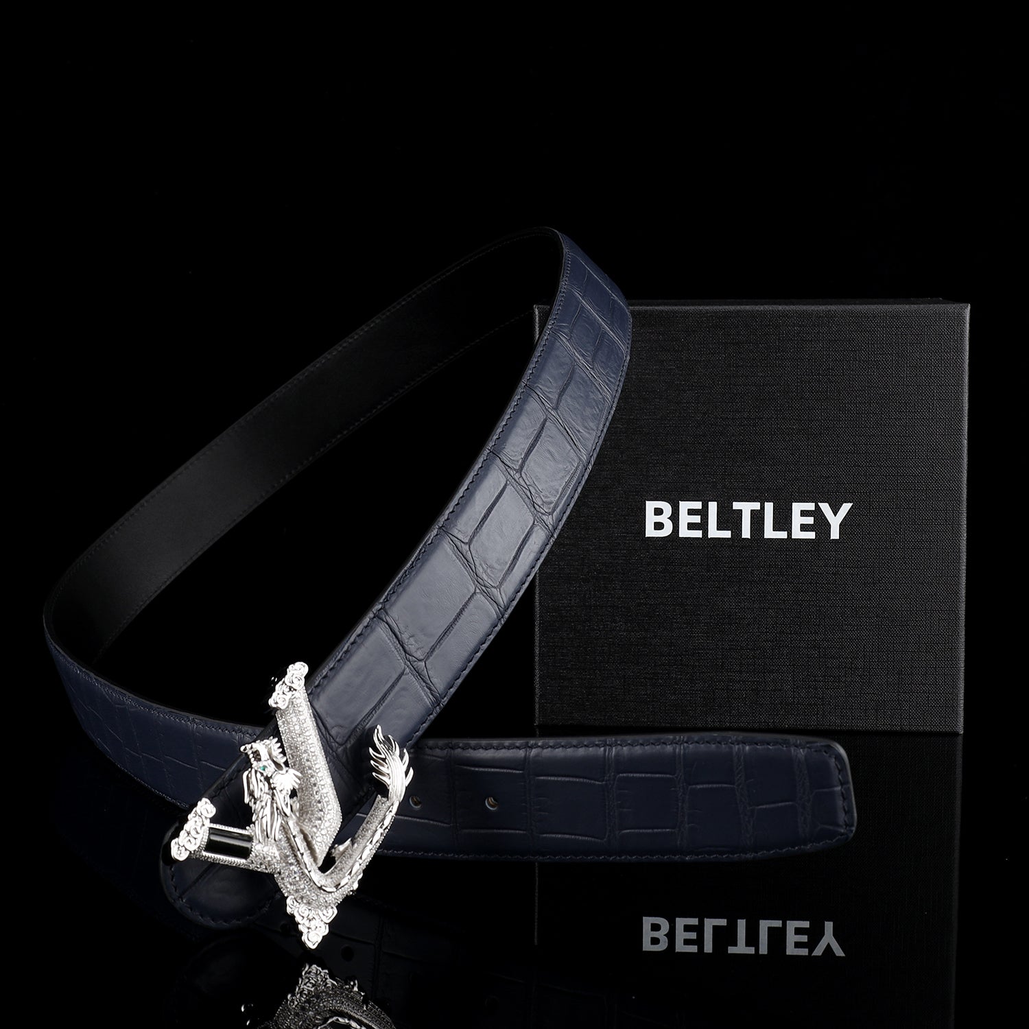 Nile Crocodile Leather Belt  with 3D Dragon V Buckle