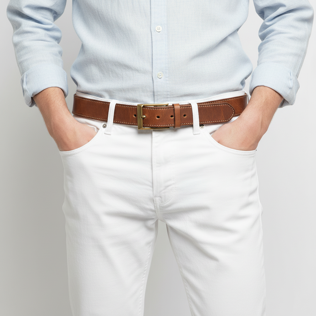 BELTLEY Premium Brown Leather Belt - Hand-Antiqued, Suede Back, Raw Edge, 1.5 Inches