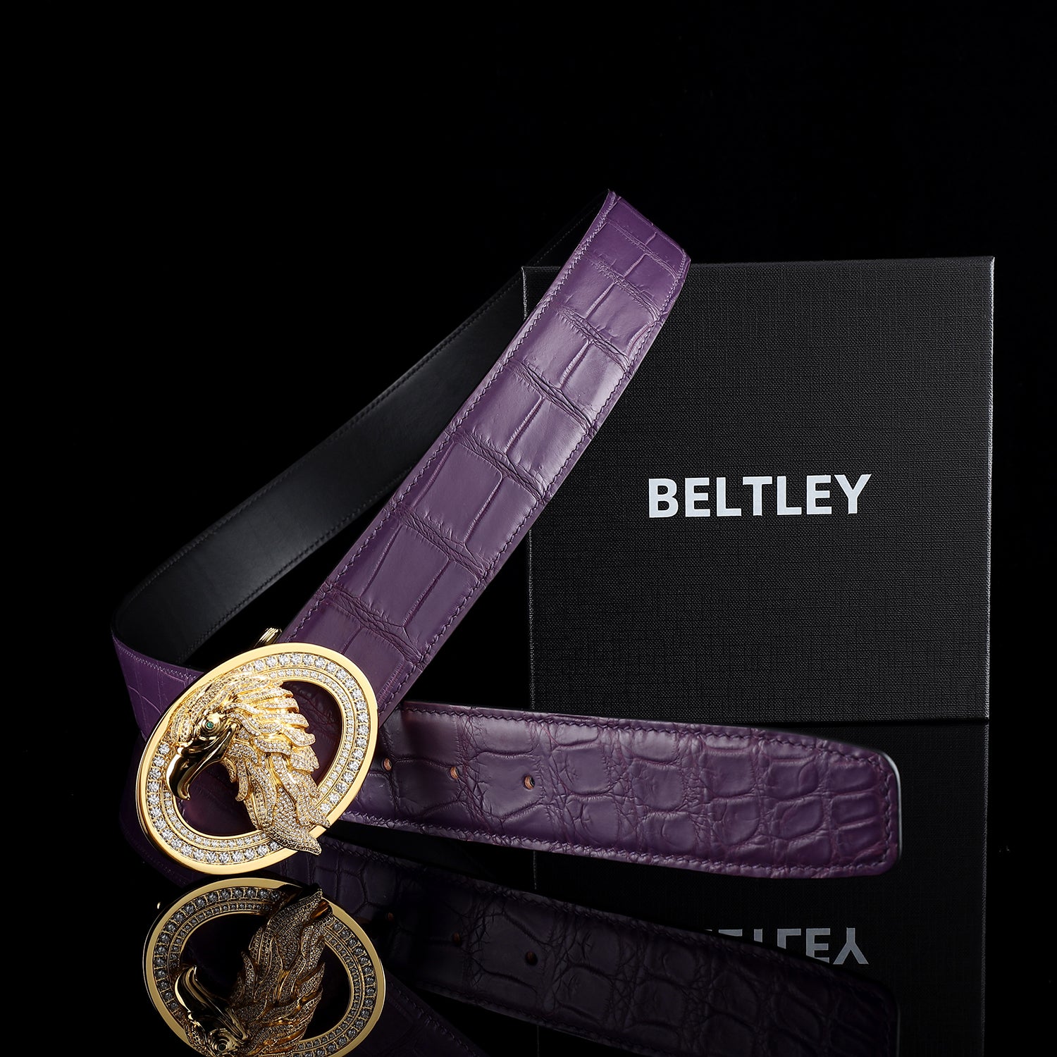 Purple Premium Crocodile Belt With  Gold Eagle Buckle