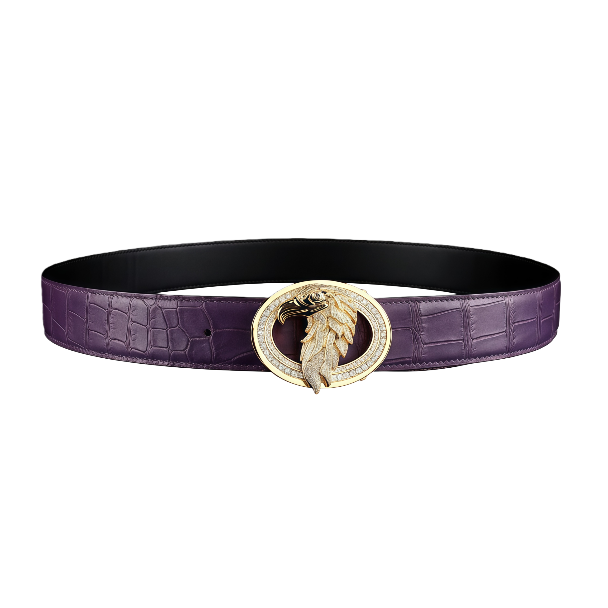 Purple Premium Crocodile Belt With  Gold Eagle Buckle