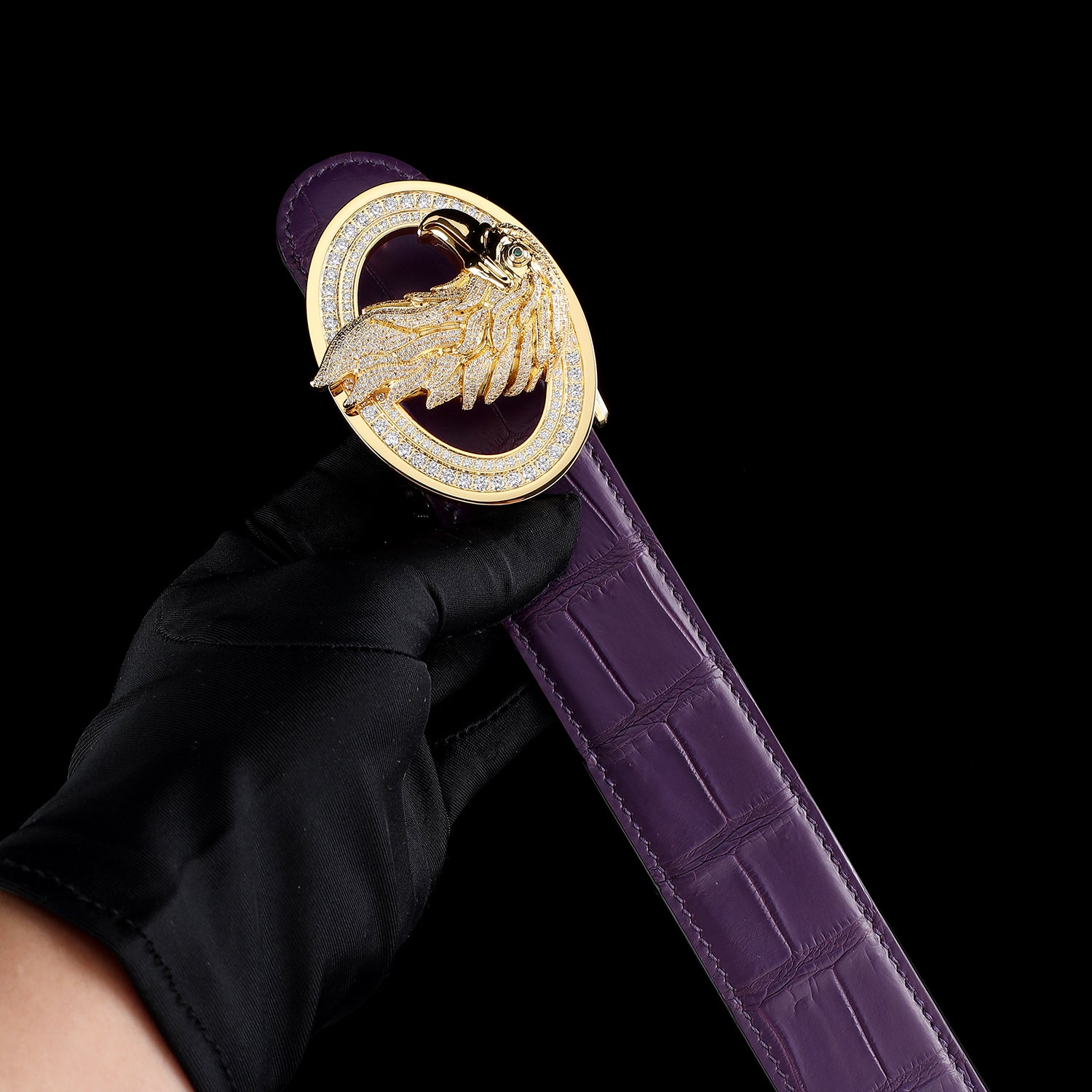 Purple Premium Crocodile Belt With  Gold Eagle Buckle